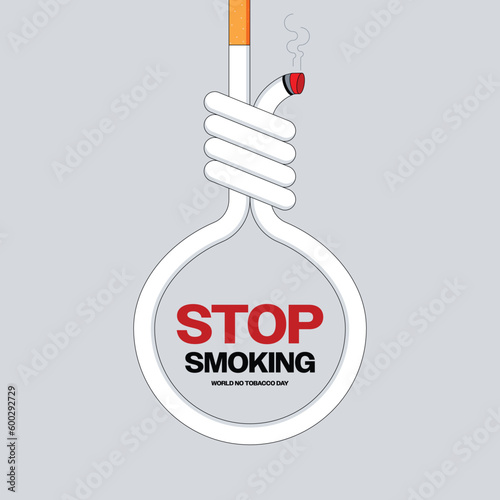 No smoking concept for world no tobacco day campaign with cigarette snare rope flat design style