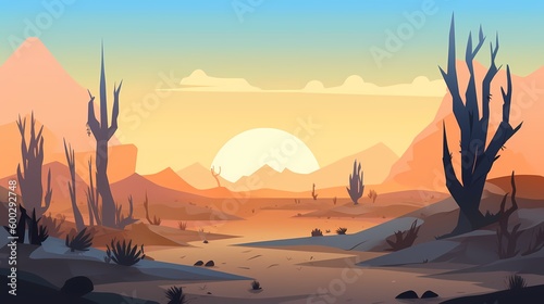2d desert daylight landscape background vector  blue sky  flat vector Generated ai