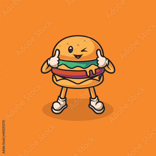 Cute happy burger cartoon illustration