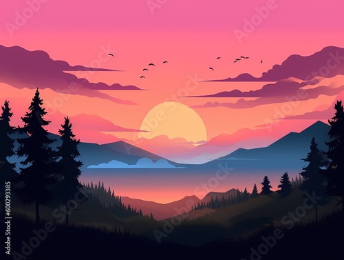 savvana sunset landscape background vector  blue sky  flat vector Generated ai