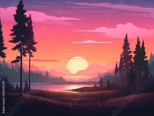 savvana sunset landscape background vector, blue sky, flat vector Generated ai