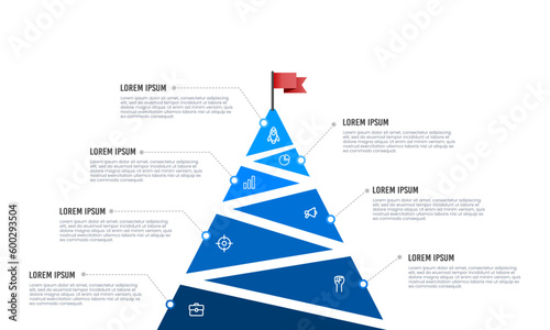 Pyramid infographic template with 7 steps or options to success. Vector illustration.