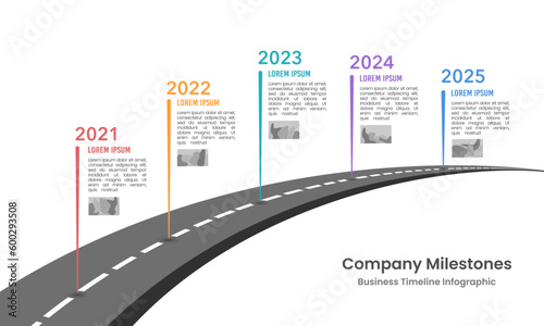 5th Anniversary business timeline infographic template. Business milestone, Road map. Vector illustration.