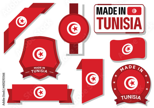 Collection of made in Tunisia badges labels Tunisia flags in ribbon vector illustration