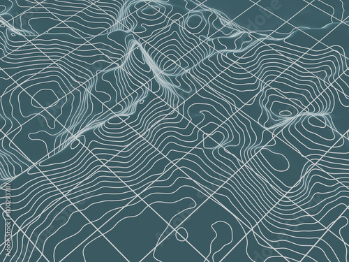 Topographic contour map with grid lines.