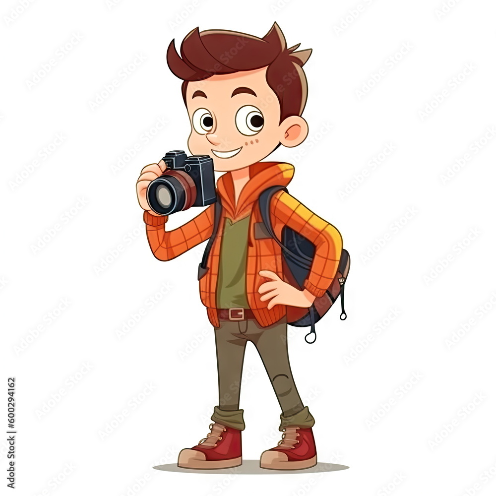 Obraz premium Cartoon character of boy Photographer, white background