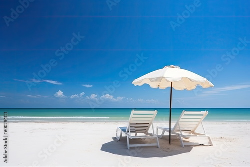 Beautiful beach with white sand  chairs and umbrella  beautiful beach landscape