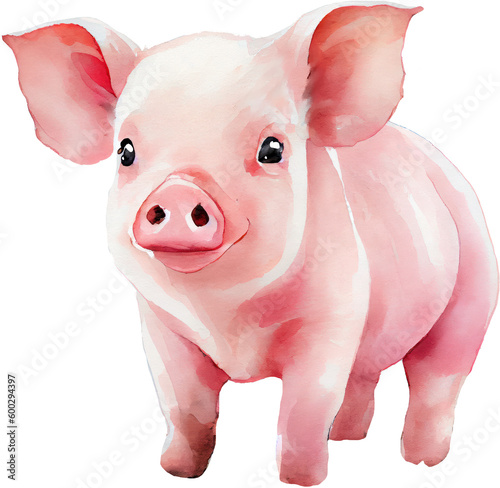 Pig animal watercolor illustration. Generative AI