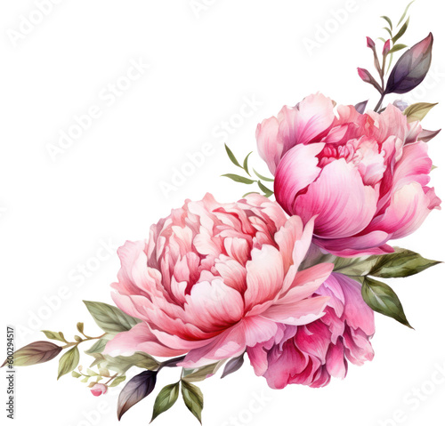 Pink Flowers wreath watercolor illustration. Generative AI