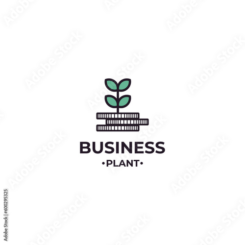 plant business logo, plant combine with coin logo design modern concept