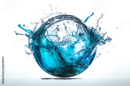 blue globe water splash isolated on white