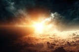 sunrays breaking through a cloudy sky in a scenic view Generative AI