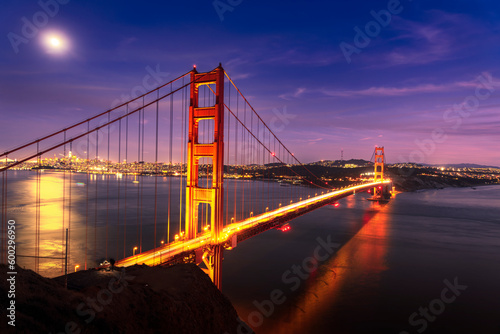 Full moon over the Golden Gate Bridge, San Francisco California