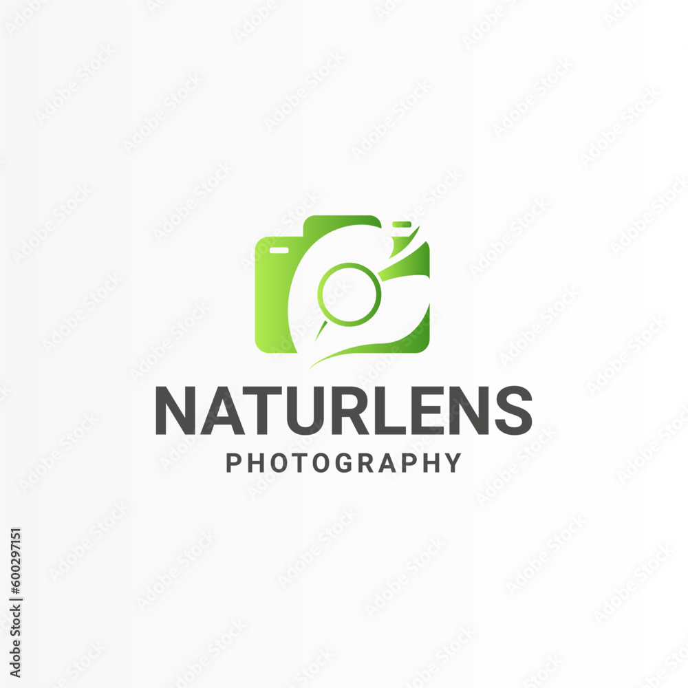 Camera logo for photography with natural leaves Camera logo for photography with natural leaves