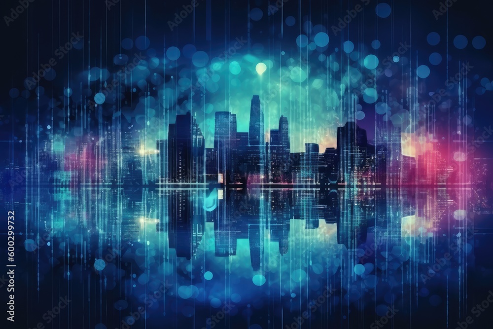 city skyline with vibrant reflections on water Generative AI city skyline with vibrant reflections on water Generative AI