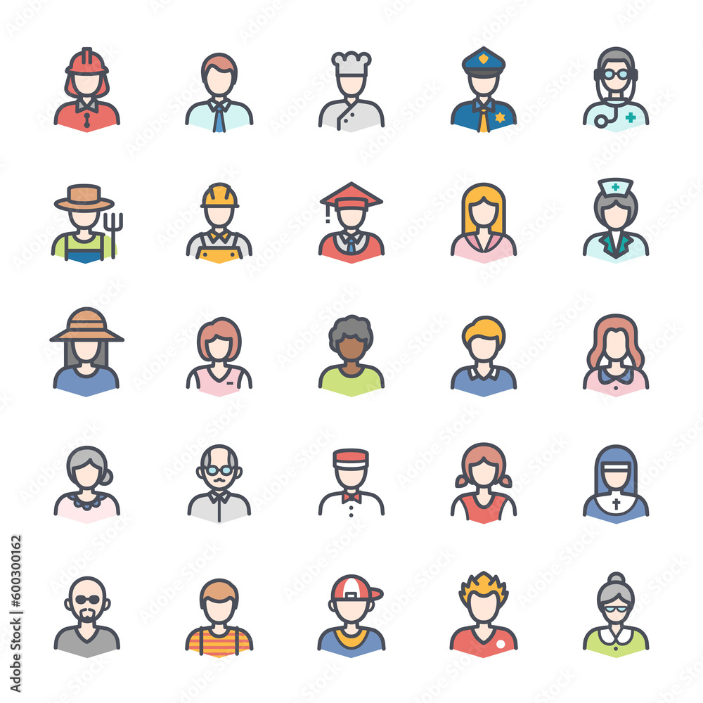 Icon set - Avatar and People icon outline stroke with color Icon set - Avatar and People icon outline stroke with color
