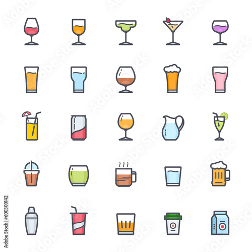 Icon set - glass and beverage full color outline stroke