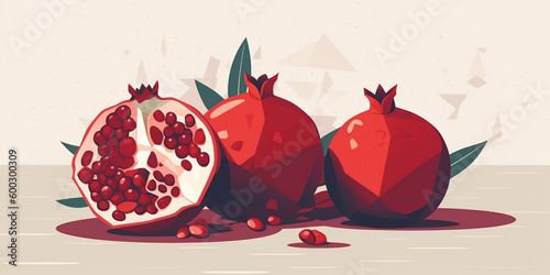rosh hashanah illustration. Red pomegranate on paper background. Jewish New Year illustration.