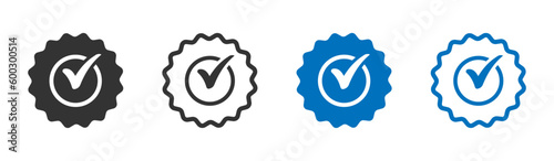 Approved or certified medal vector flat icons. Rosette icons set