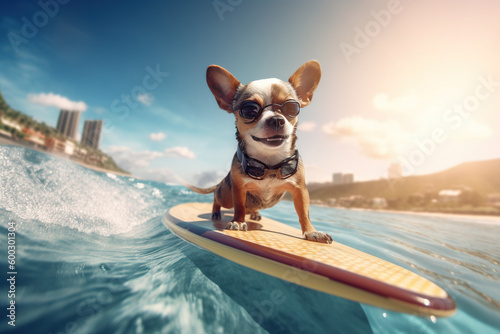 Surfing Chihuahua: Tiny Dog, Big Waves, and Endless Smiles - Generative AI © Wanlop