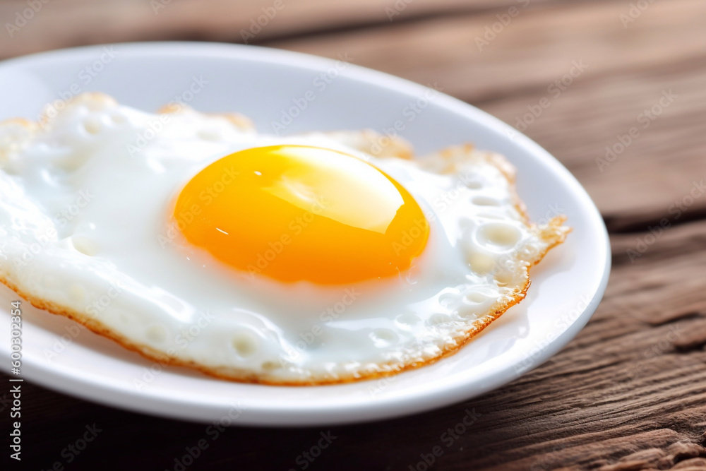 Fried egg on a plate created with Generative AI technology. Fried egg on a plate created with Generative AI technology.