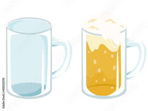 ビールジョッキとビールが入ったジョッキのアイコンセット　PNGデーター