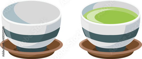 日本の湯呑とお茶が入っている湯呑　アイコンセット