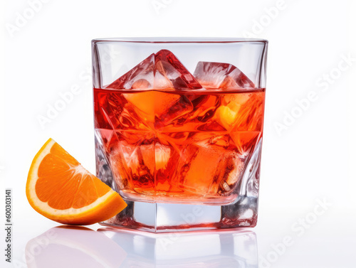 negroni, orange slice, ice cubes, background, orange, white, ice, cocktail, glass, reflection, crystal, slice, food, water, summer, space, party, fruit, celebration, lemon, colorful, bar