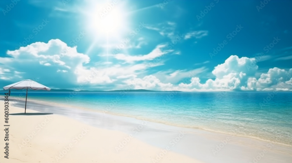 Naklejka premium Landscape image of summer beach side sunny day for background. template web site design. Generative Ai