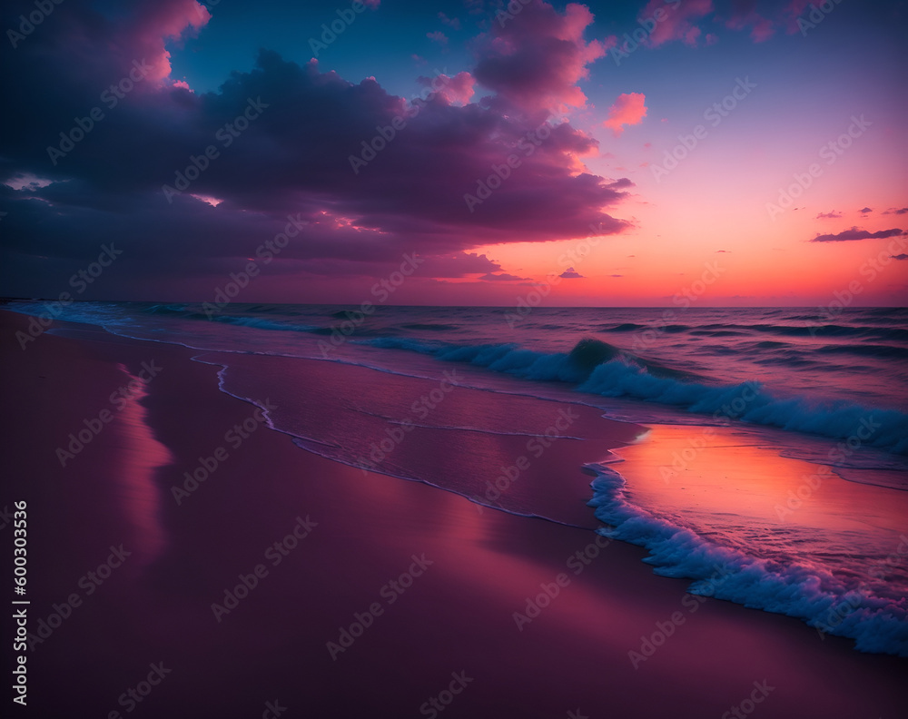 Sonnenuntergang am Ocean Wasser Strand Meer Hintergrund AI Generiert  himmel wolken 