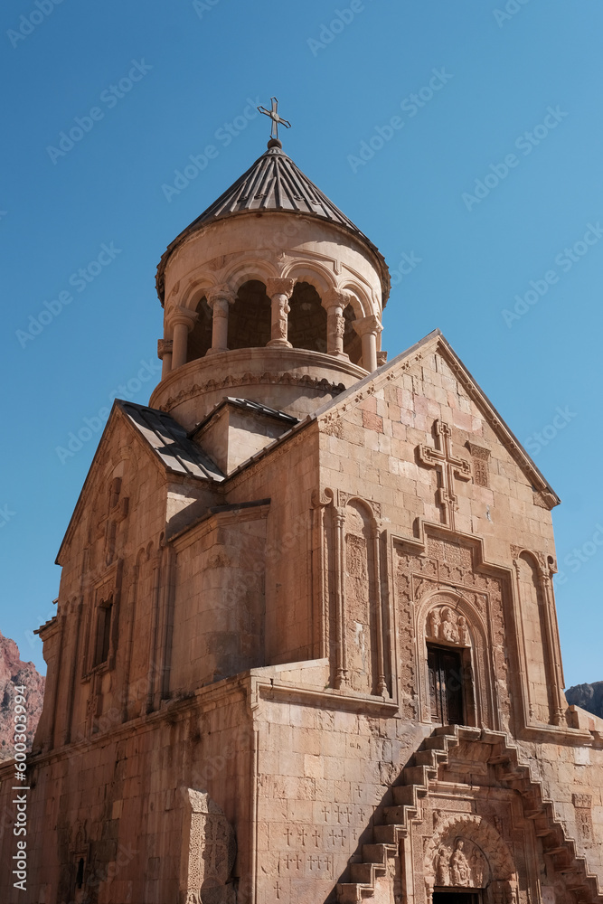 Surb Astvatsatsin (Burtelashen) Church on the background of blue sky. Naravank Monastery, Vayots Dzor Province, Armenia..