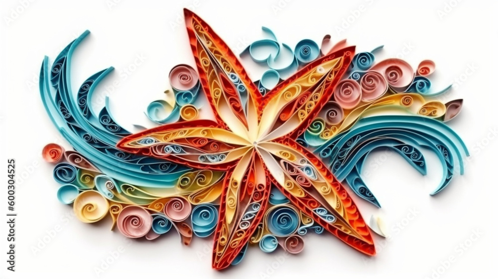 Fototapeta premium starfish multi-dimensional origami quilling style illustration, Generative AI