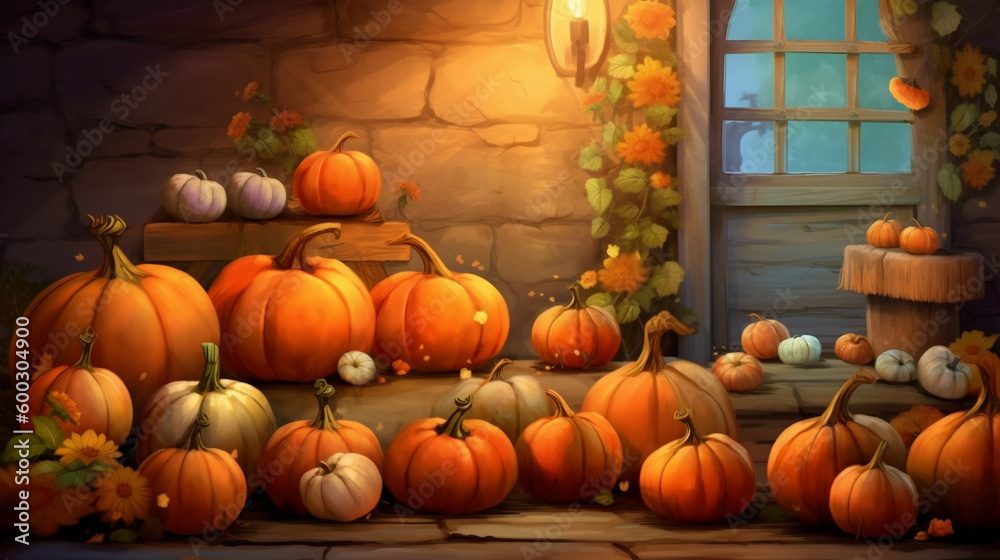 An illustration of many orange pumpkins on rustic background. Autumn holidays and halloween background. An illustration of many orange pumpkins on rustic background. Autumn holidays and halloween background.