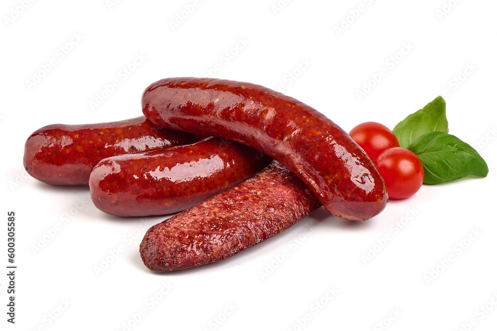 Grilled german bratwurst sausages, isolated on white background. Grilled german bratwurst sausages, isolated on white background.