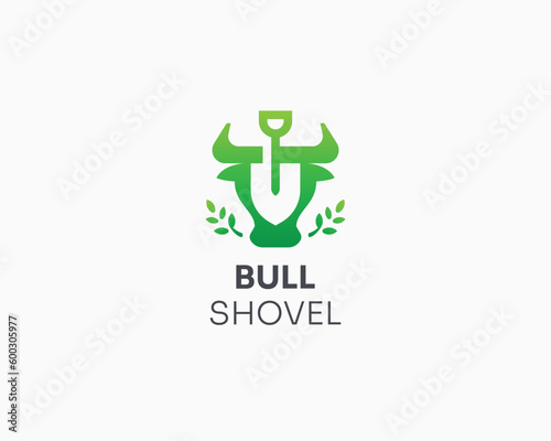 Creative bull head with negative shovel logo