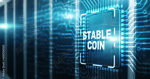 Stable Coin. Stablecoins Cryptocurrencies Stable Market Price Value Coin Currency.CPU Chip background