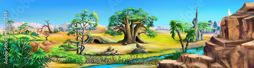 Plants near a small river in the African savannah