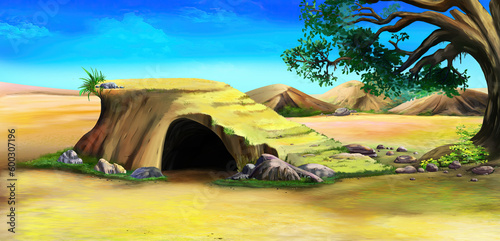 Cave in the rock in the African savannah