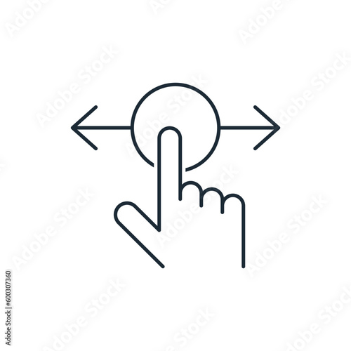 touch motion control. Move the button right, left. Vector linear icon isolated on white background.