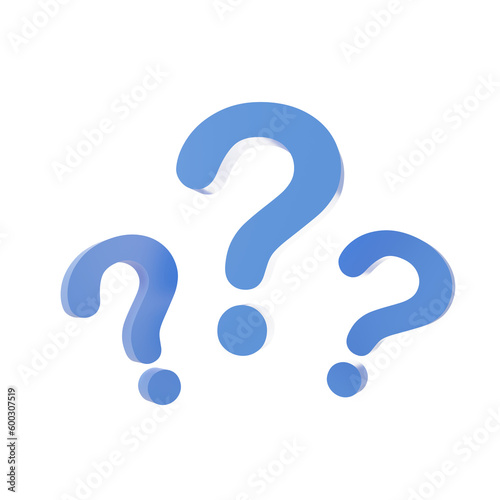 Blue question mark icon sign or ask FAQ answer solution and information.3D rendering
