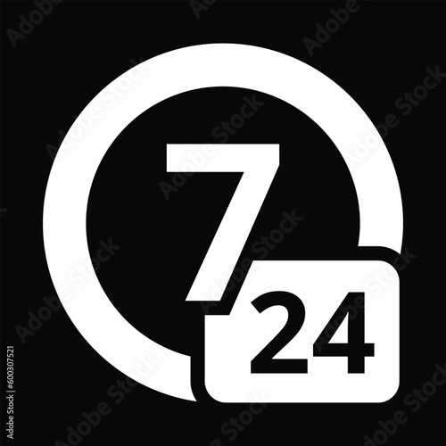 always available, 24/7 service, 24 hours, customer service, technical support, flat icon design.