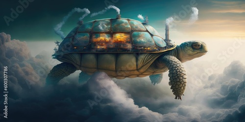 Fotografie Beautiful conceptual fantasy image of turtle kingdom in the sky