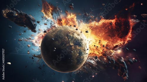 a image of a two massive planets colliding in space causing a massive explosion, planet in space, explosion of the earth, wallpaper