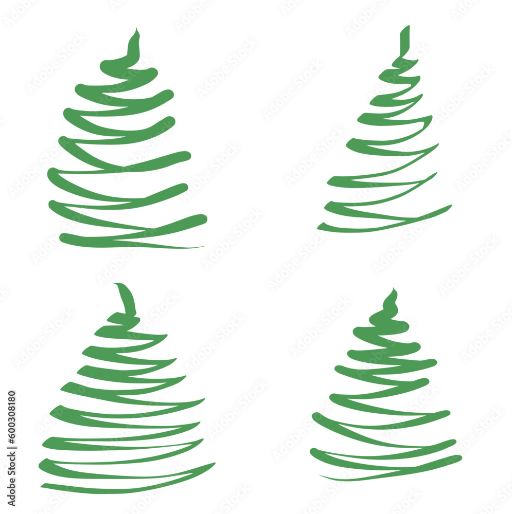 Christmas trees hand drawn set. simple abstract green shape. Scandinavian minimalistic style. Christmas trees hand drawn set. simple abstract green shape. Scandinavian minimalistic style.
