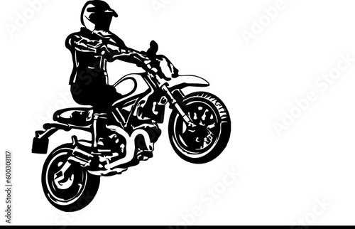 "Black and White Biker Silhouette" "Simplified Sports Biker Silhouette" "Biker Silhouette Set in Action Poses"