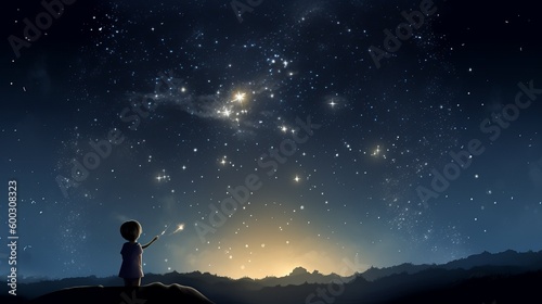 when you wish upon a star, the moon and stars, person in the night, person in the sky, wallpaper, Generative AI