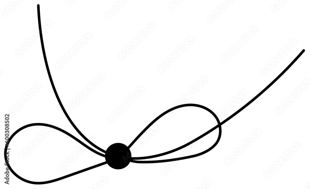 Bow on gift ribbon string vector silhouette icon. Black line art rope cord with knot and bow for holiday christmas package decoration. Bow on gift ribbon string vector silhouette icon. Black line art rope cord with knot and bow for holiday christmas package decoration.