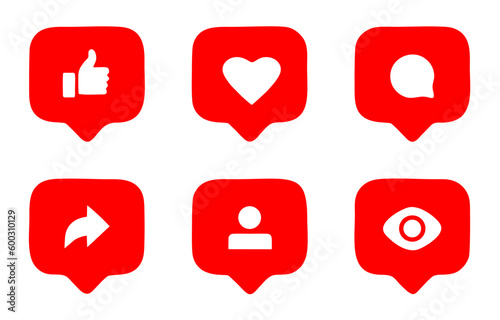 Social media notification icons in speech bubbles. social network post reactions collection. Instagram, facebook ,twitter notification bubble icon