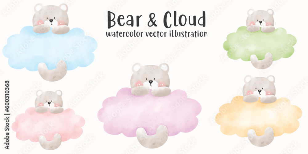 Cute Bear, Bears, watercolor bear, birthday, cute animal, vector illustration