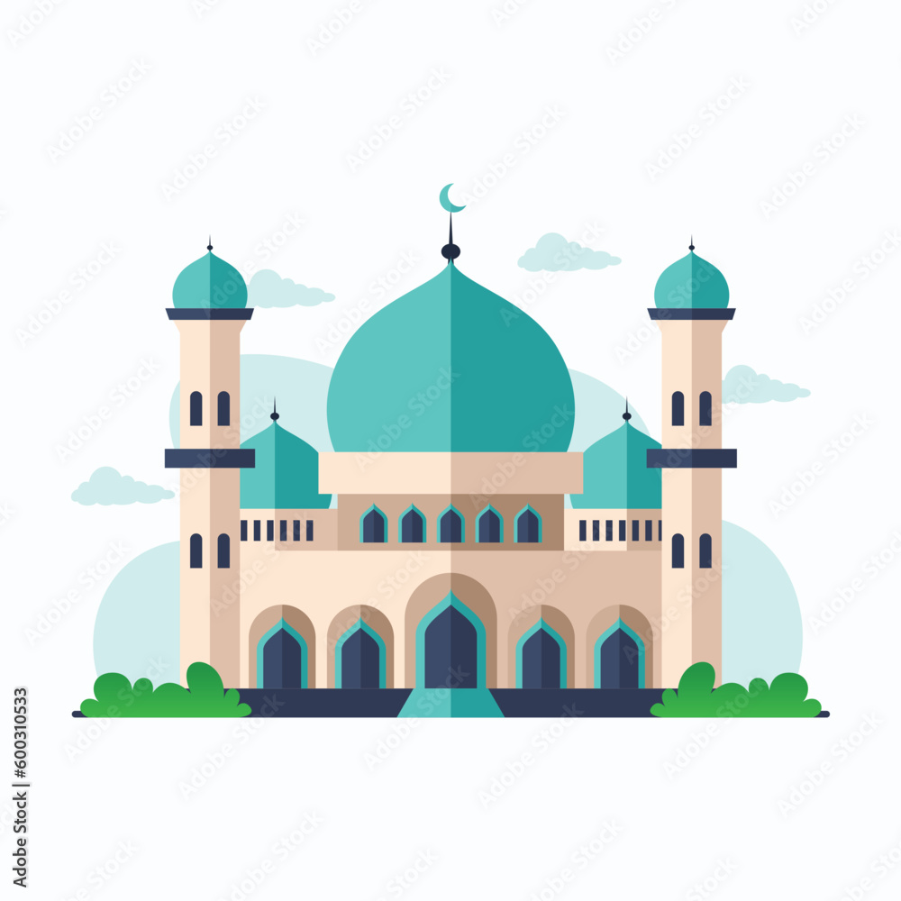 Islamic mosque building flat vector illustration